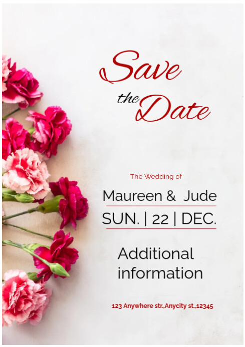 White Joyful Red And White Wedding Invitation Card A4 Template ...