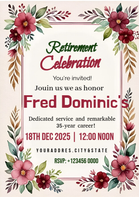 White Joyful Retirement Celebration Fred Dominics A4 Template ...