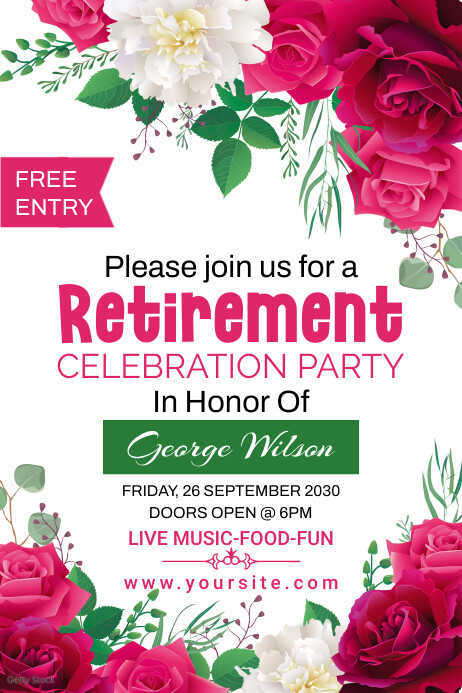 Retirement Poster Examples White Joyful Retirement Party Poster Template | PosterMyWall