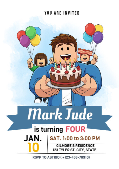 White Joyful Roblox Birthday A4 Template | PosterMyWall