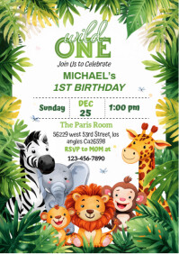 White Joyful Safari Party Invitation A3 template