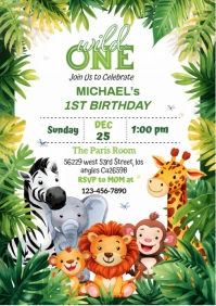 White Joyful Safari Party Invitation A3 template