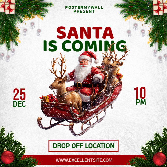Plantilla de White Joyful Santa Is Coming Instagram Post | PosterMyWall