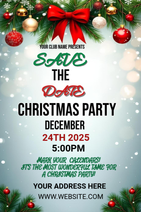 White Joyful Save The Date Christmas Party Pinterest Graphic template