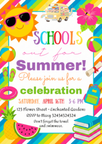 White Joyful School's Out Celebration A6 template