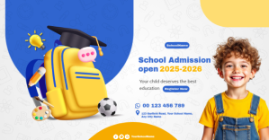 White Joyful School Admission Flyer – Enrollment Open 2025-2026 Facebook Shared Image template