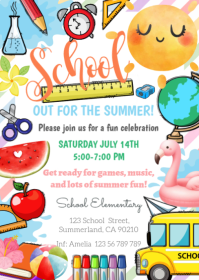White Joyful School Summer Celebration A6 template