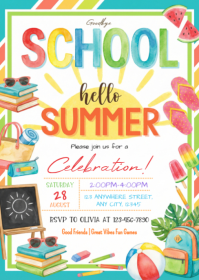 White Joyful School Summer Celebration A6 template