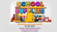 White Joyful School Supplies Donation Drive Twitter Post Video Twitter-opslag template