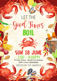 White Joyful Seafood Boil Party A4 template