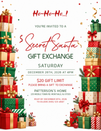 Biały Secret Santa Gift Exchange Invitation Iflaya Template