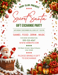 White Secret Santa Gift Exchange Pamflet Template