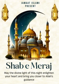 White Joyful Shab E Meraj A4 template