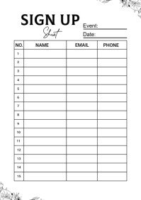 White Joyful Sign Up Sheet A4 template