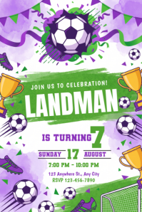 White Joyful Soccer Birthday Party Banner 4' × 6' template