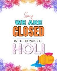 White Joyful Sorry We Are Closed On Holi Instagram Portrait template