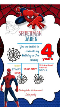 White Joyful Spiderman Kids Birthday Party Invitation  Whatsapp Status template