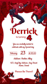 White Joyful Kids Spiderman Theme Birthday Party Invitation Whatsapp Status template