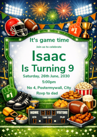 White Joyful Sports Birthday Party Invitation A4 template