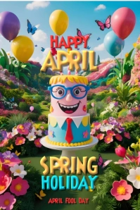White Joyful Spring Celebration: Colorful 3d Background With Whimsical Cake In Glasses, Blooming Flo Pinterest na Graphic template