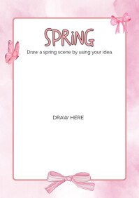 White Joyful Spring Colorful Border Frame  A4 template