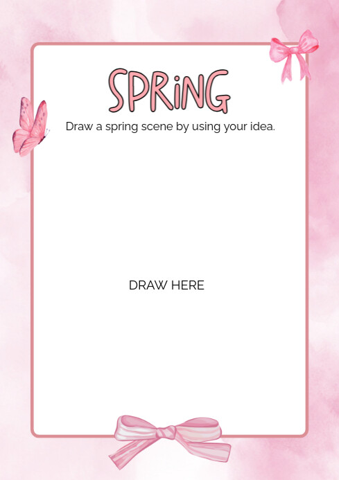 White Joyful Spring Colorful Border Frame  A4 template