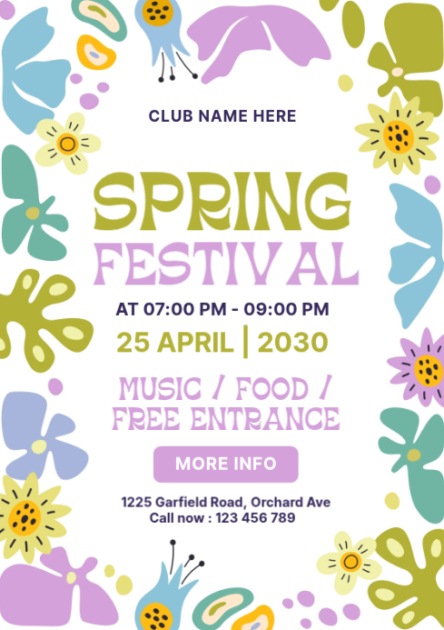 White Joyful Spring Festival A4 Template | PosterMyWall