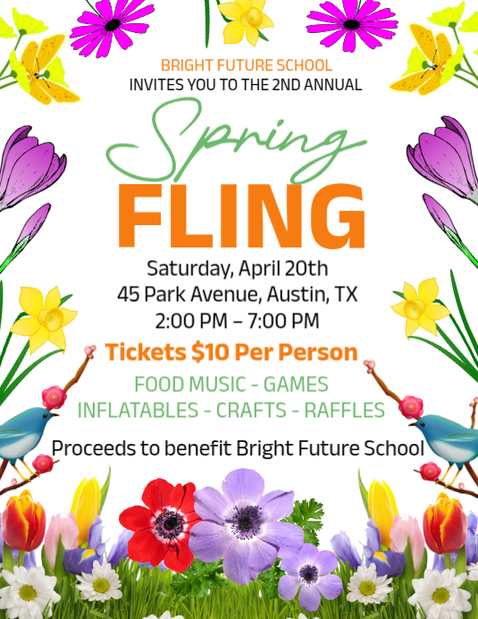 White Joyful Spring Fling Event Flyer Template | PosterMyWall