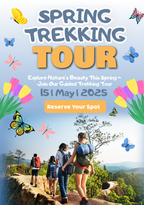 White Joyful Spring Trekking Tour A2 template