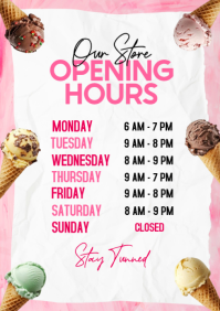White Joyful Store Opening Hours A4 template