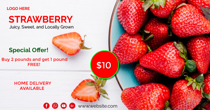 White Joyful Strawberry  Facebook Shared Imag template