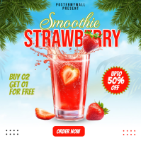 White Joyful Strawberry Smoothie Promotion Instagram Post Instagram-opslag template
