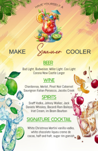White Joyful Summer bar Drinks Menu Half Page Wide template