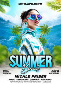 White Joyful Summer Beach Party A6 template