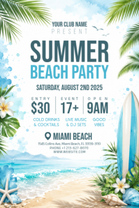 White Joyful Summer Beach Party Poster Plakat template