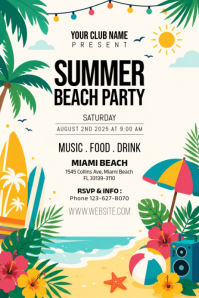 White Summer Beach Party Poster Template