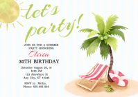 White Joyful Summer Birthday Party A6 template