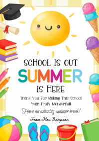 White Joyful Summer Break Announcement A4 template