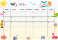White Joyful Summer Calendar A4 template