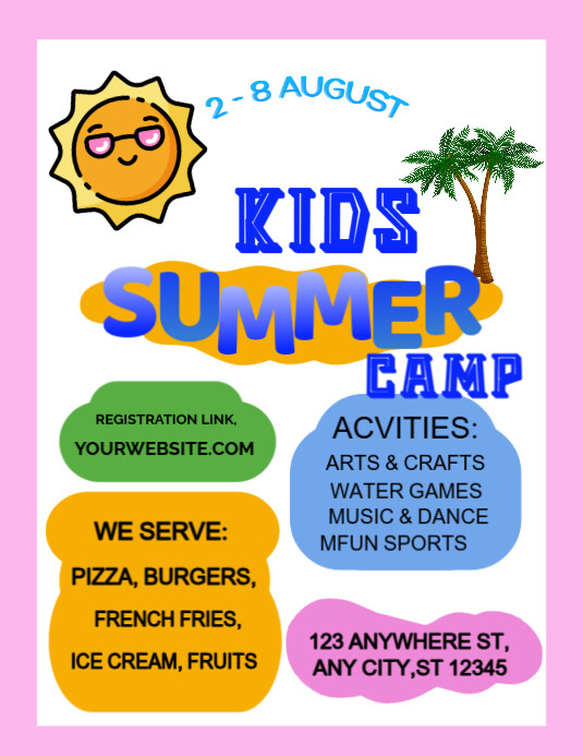White Joyful Summer Camp Flyer (us Letter) template