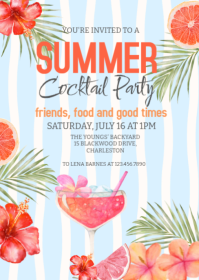 White Joyful Summer Cocktail Party A6 template