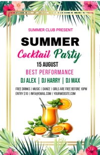 White Joyful Summer Cocktail Party Half Page Wide template