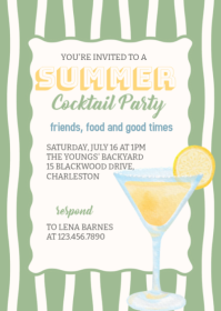 White Joyful Summer Cocktail Party Invitation A6 template