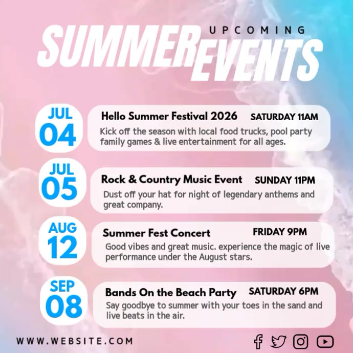 White Summer Events Square Template | PosterMyWall