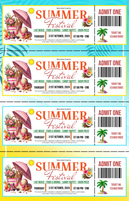 Copy of White Joyful Summer Festival entry Ticket Tabloid | PosterMyWall