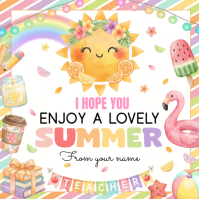 White Joyful Summer Greeting Square Cuadrado (1:1) template