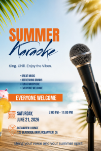 White Joyful Summer Karaoke Event Poster Плакат template