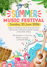 White Joyful Summer Music Festival A4 template