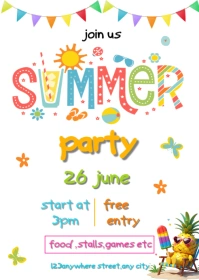 White Joyful Summer Party A6 template