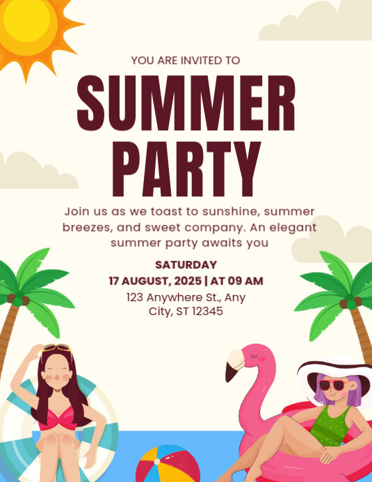 White Joyful Summer Party Flyer (us Letter) Pamflet (VSA Brief) template